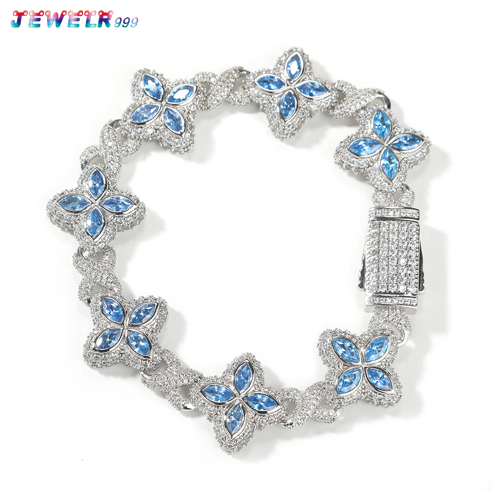 Fashion Hip Hop Jewelry 20mm Rose Gold S925 silver AAAAA Colored Diamond Four Leaf Clover Infinity Link Bracelet