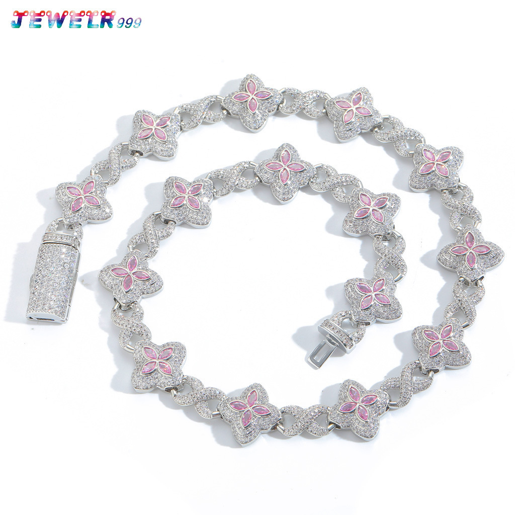 Women's Hip Hop Jewelry Fashion 5a Four Leaf Clover Necklace With ColorfulMoissanite Elegant Chains