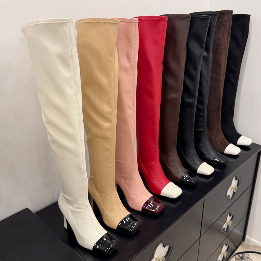 2026 new Elastic boots Classic real Leathe Trendy chunky heels Thigh High Boots tall boots ladies Luxury fashion boots designer long boot for womens