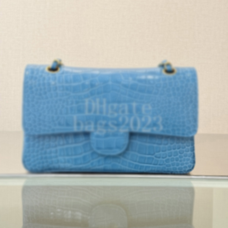 Master Quality designer bag Crocodile Embossed Calfskin Shoulder Bag Classic Flap Bag 25CM handbag Luxury chain crossbody bag with gift box X030D