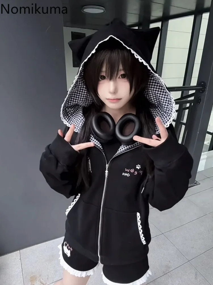 Cat Ears Hooded Sweatshirts Jackets Women's Clothing Long Sleeve Zipper Cartoon Jacket Casual Fashion Korean Y2k Hoodies Coats 261010CJ