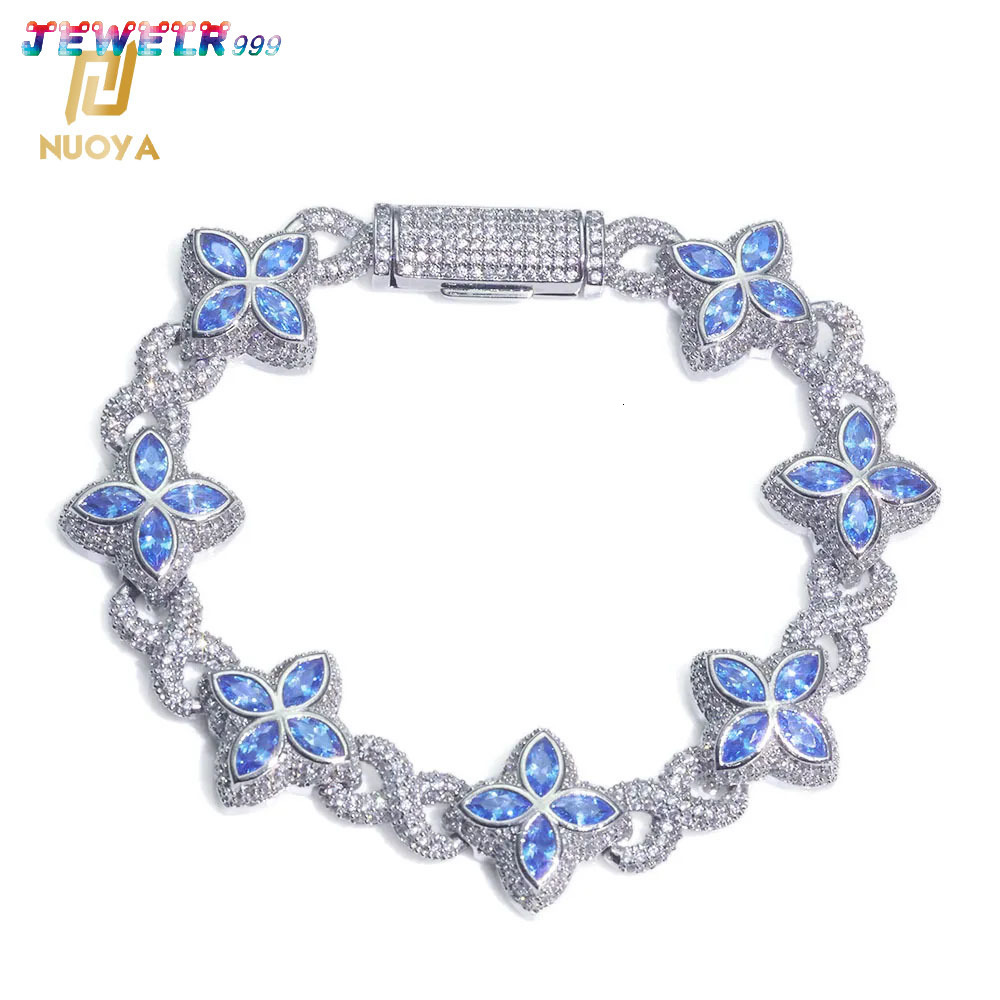 NUOYA Hip Hop Jewelry Flower Cross Design Iced Out Diamond Chain Silver Gold Four Leaf Clover Infinity Miami Cuban Link Bracelet