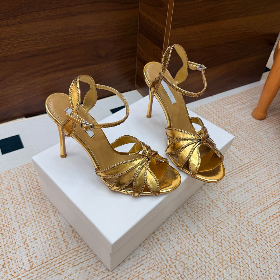 2026 top quality real Leather new Fashion green Silver gold Stiletto High heels sandals High-heeled dress shoes Luxury designer heels Dinner party E