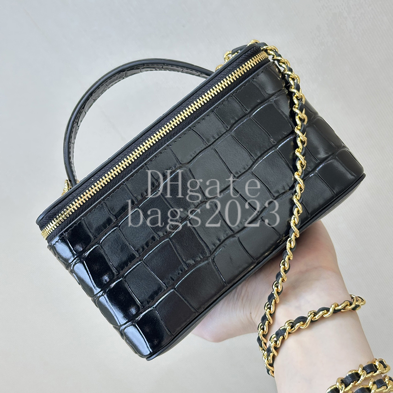 Long Vanity With Chain 17CM Master Quality Crocodile Embossed Calfskin Luxury Shoulder Crossbody Evening Handbag With Gift Box X001D