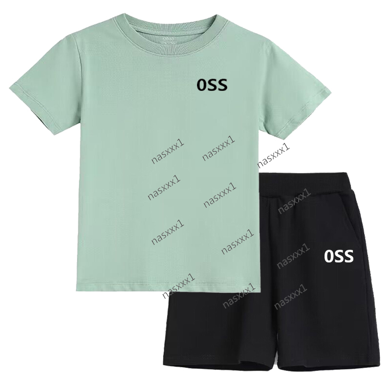 Été à manches courtes 100% coton vert t-shirt shorts 2 pièces ensemble enfants vêtements lettre imprimer sport décontracté mode garçon fille enfa