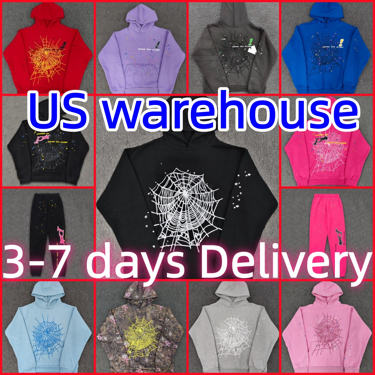 High Quality designer hoodies mens pants fashion graphic hoodie and pants Stree puff print and Sweatpants Set Cobweb hoody multi style tracksuit top