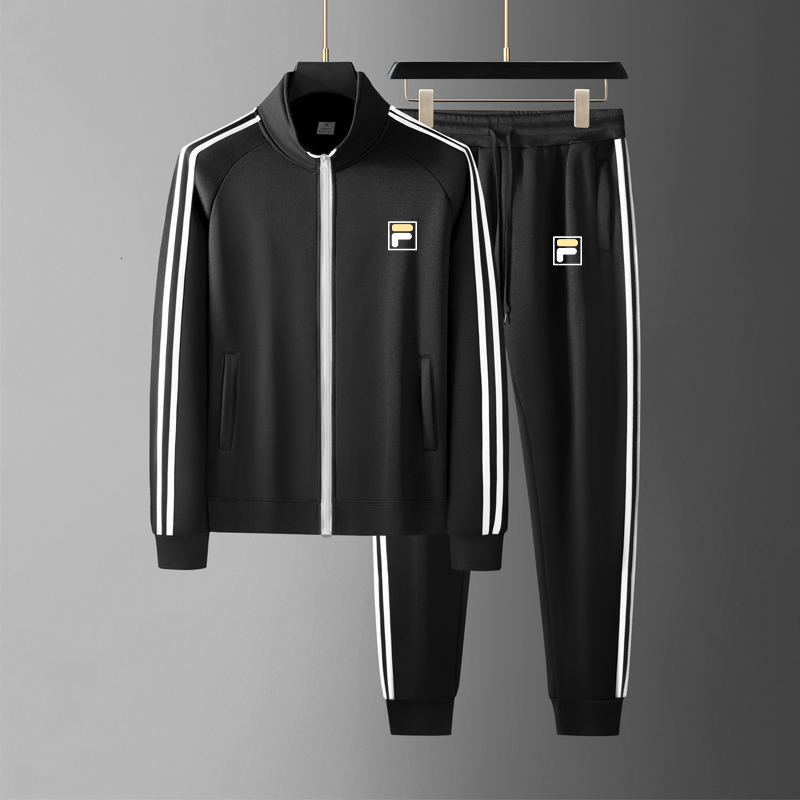 Ensemble de survêtement pour hommes, automne et hiver, veste à fermeture éclair imprimée, cordon de serrage, pantalon de jogging, manches rayées,
