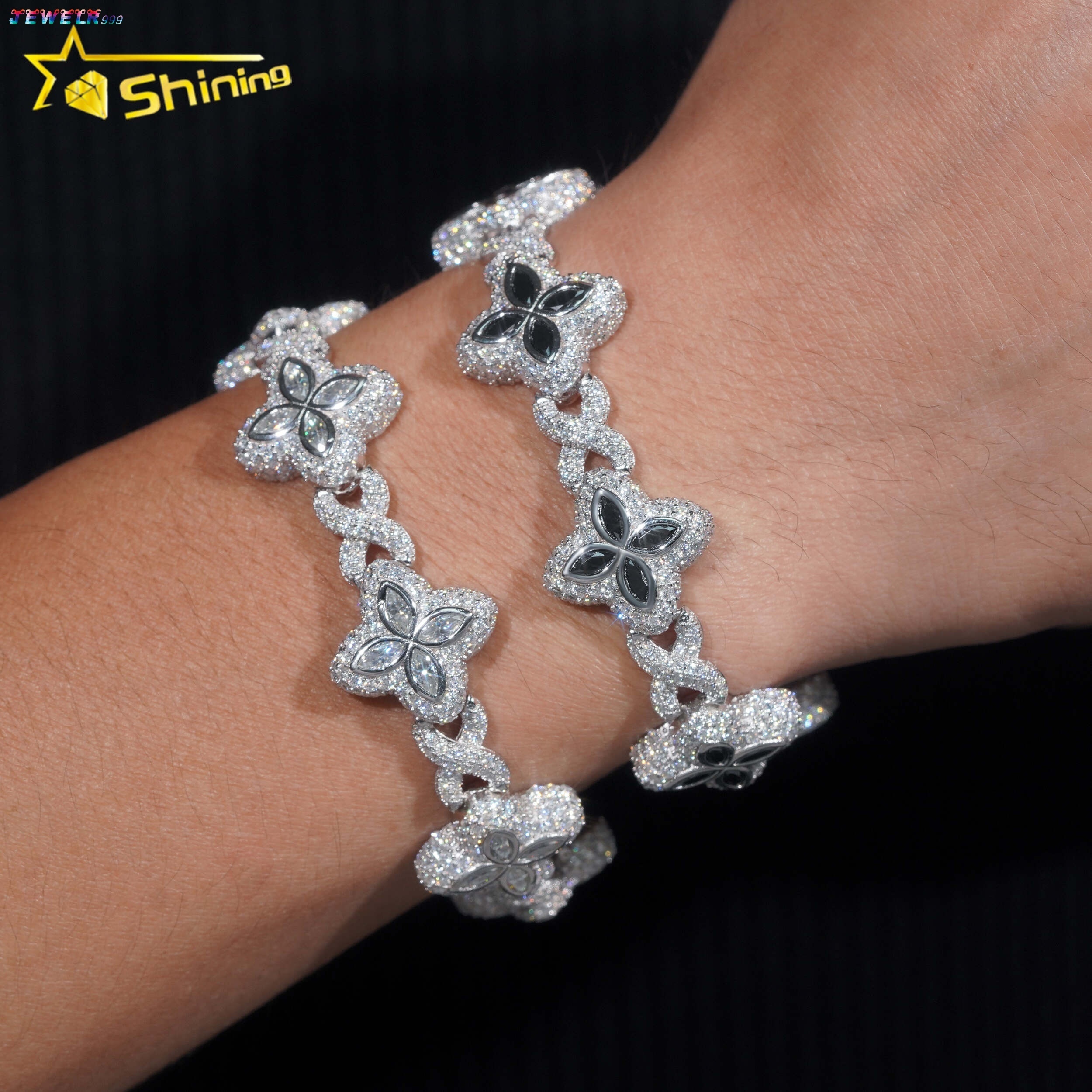 2027 New Arrivals Fashion Fine Jewelry 925 Sterling Silver Vvs Moissanite Diamond Four Leaf Clover Tennis Bracelet