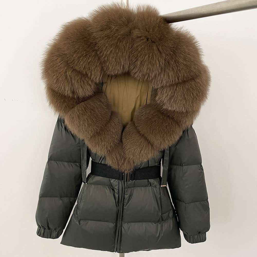 NO LOGO womens winter puffer jacket woman real fur hoodie thick warm 90% white duck down coat paker jacket girls shorts coat size s-xl