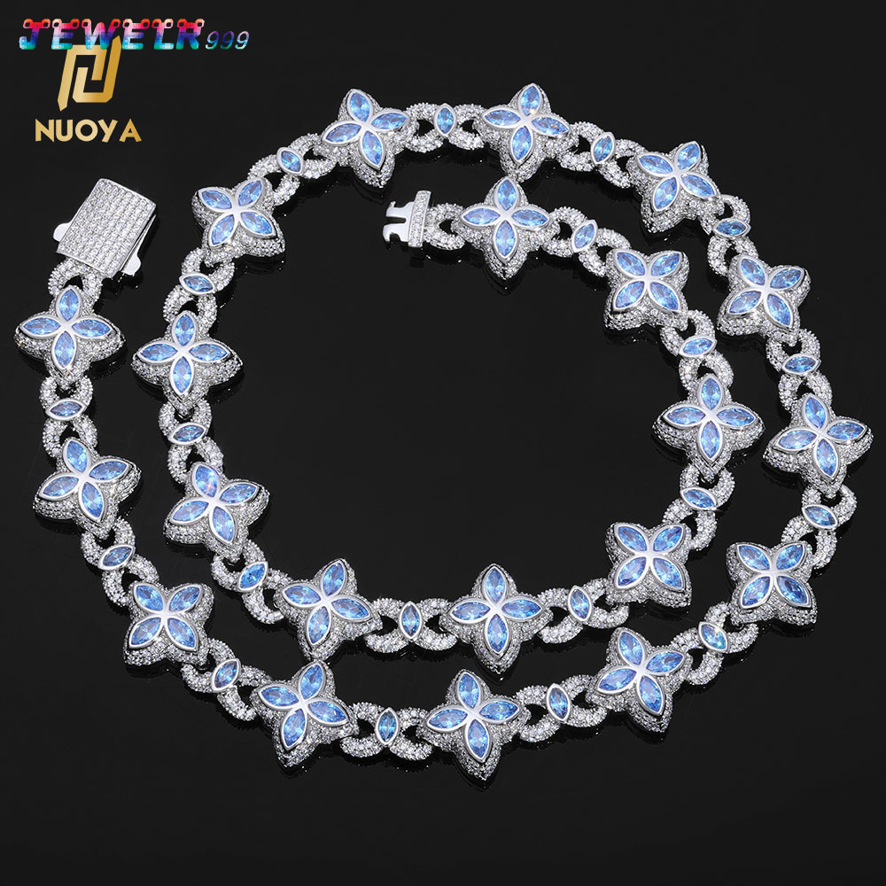 Hip Hop Jewelry Diamond Infinity Chain Necklace Men Women Silver Plated Colorful Eye Four-Leaf Clover Cuban Chain Gift for Women