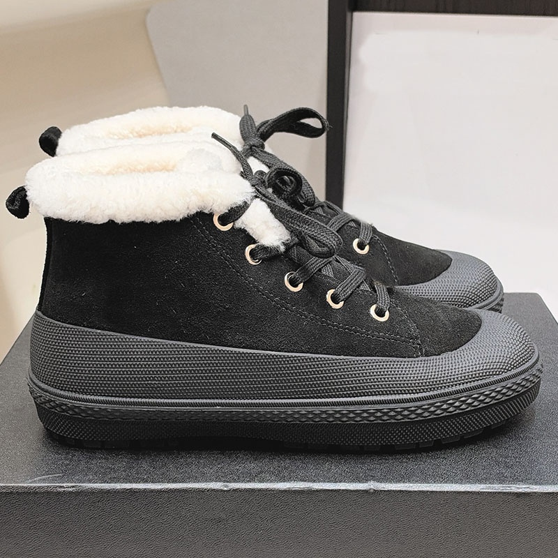 2026 Trainers Shoes Designer Womens Classic Color Blocked Black High Cut Sneakers Suede Leather Snow Boots Lace Up Thick Soled Anti Slip Lamb Wool I