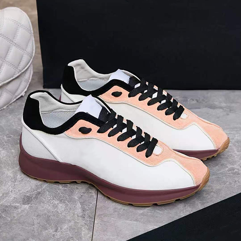 Fall Winter 2026 Womens CC Calfskin Sneakers Luxury Suede Calfskin Lace Up Designer CC Sport Shoes Ladies Round Toe Chunky Sole Casual Shoes Rubber