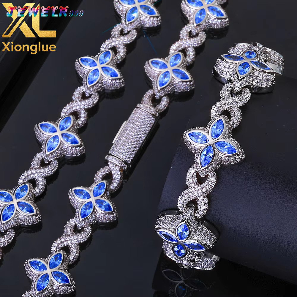 Four-leaf Clover 8-character Cuban Bracelet Hip-hop Unisex Gift Jewelry Copper Alloy Claw Setting 0.3m Plating