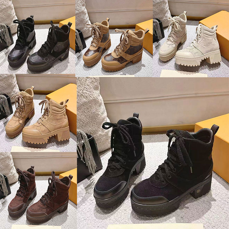 Ladies Laureate Platform Desert Boot Womens Light Beige Martens Boots 1AKXZO Designer Printed Letters Ankle Boot Luxury Brand Platform Heel Classic