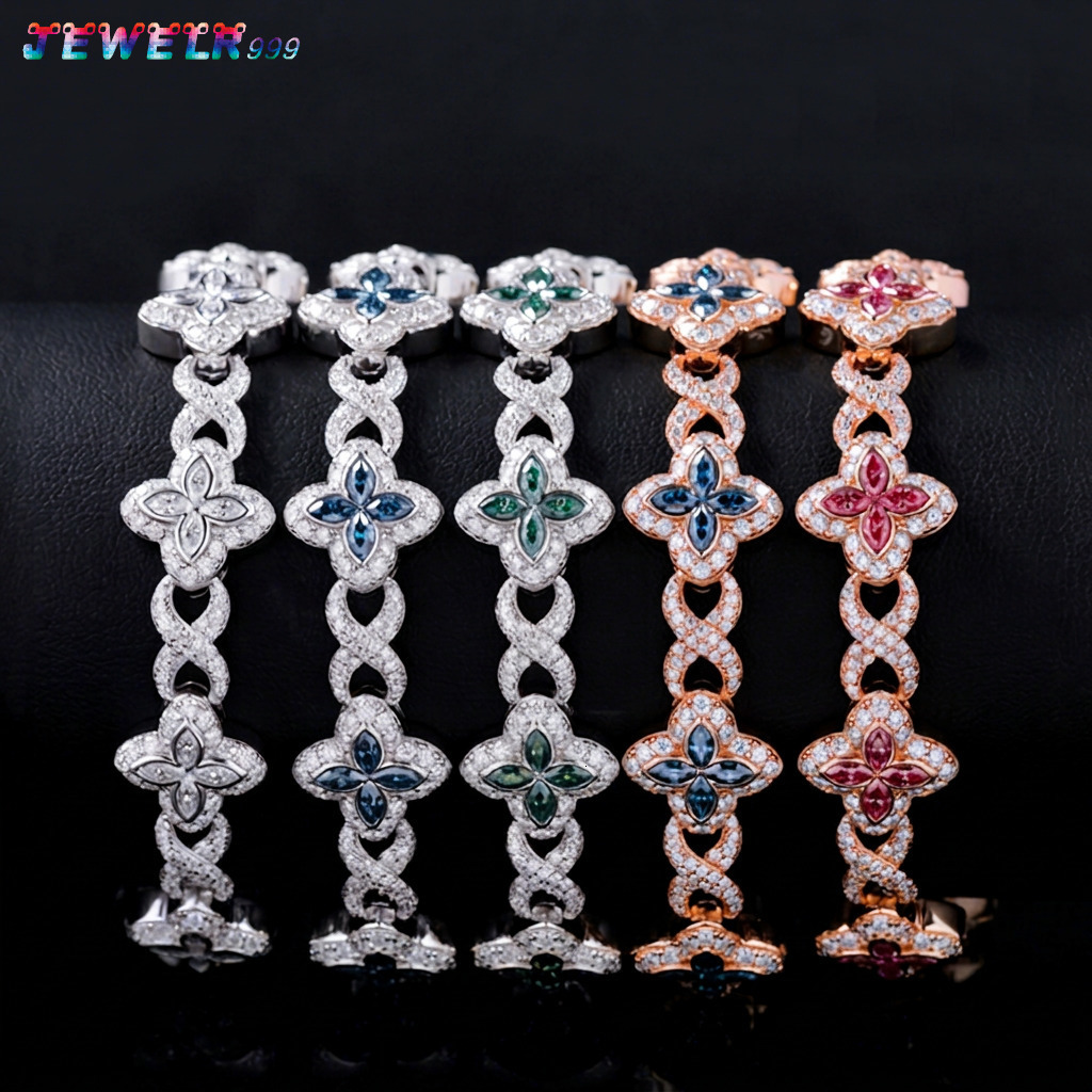 Factory to ship Various colour clover bracelet VVS moissanite Gold plated 925 sterling sliver Pass diamond tester GRA certified