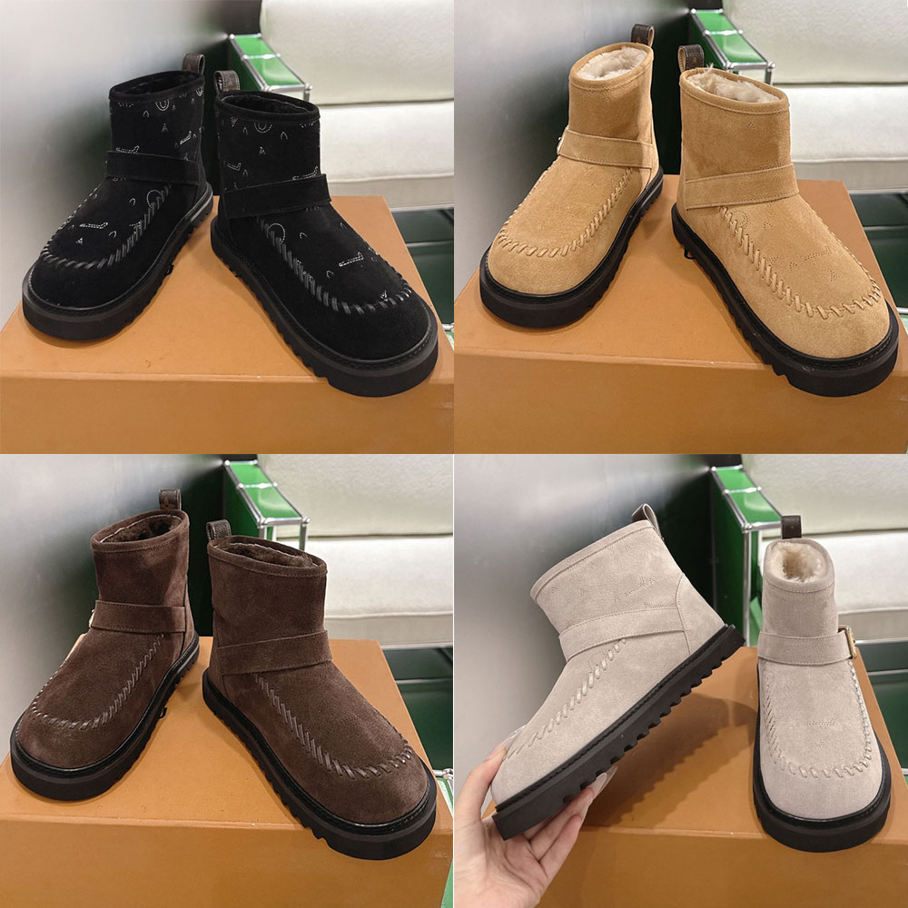 Colorado Ankle Boot Luxury Designer Ski Boots 1AKXX8 Camel Brown Suede Calf Leather Womens Boot Retro Style Warm Autumn Winter Snow Boot Shearling L