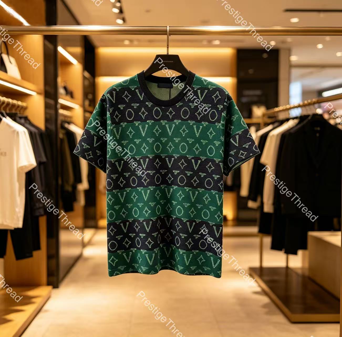26SS Spring/Summer New 3-Color Jacquard Knit Short Sleeve Designer High-Quality Men's T-Shirt with All-Over Letter Print and Crew Neck