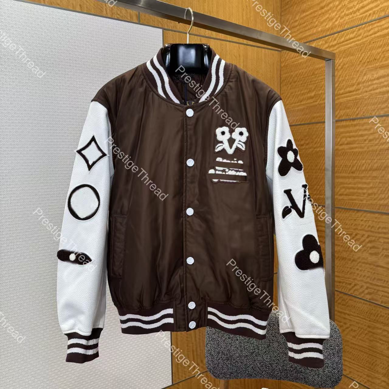 26fw Presbyopic Towel Embroidered Baseball Jacket Designer High-Quality Men's Jacket Brown Daisy Embroidered Jacket