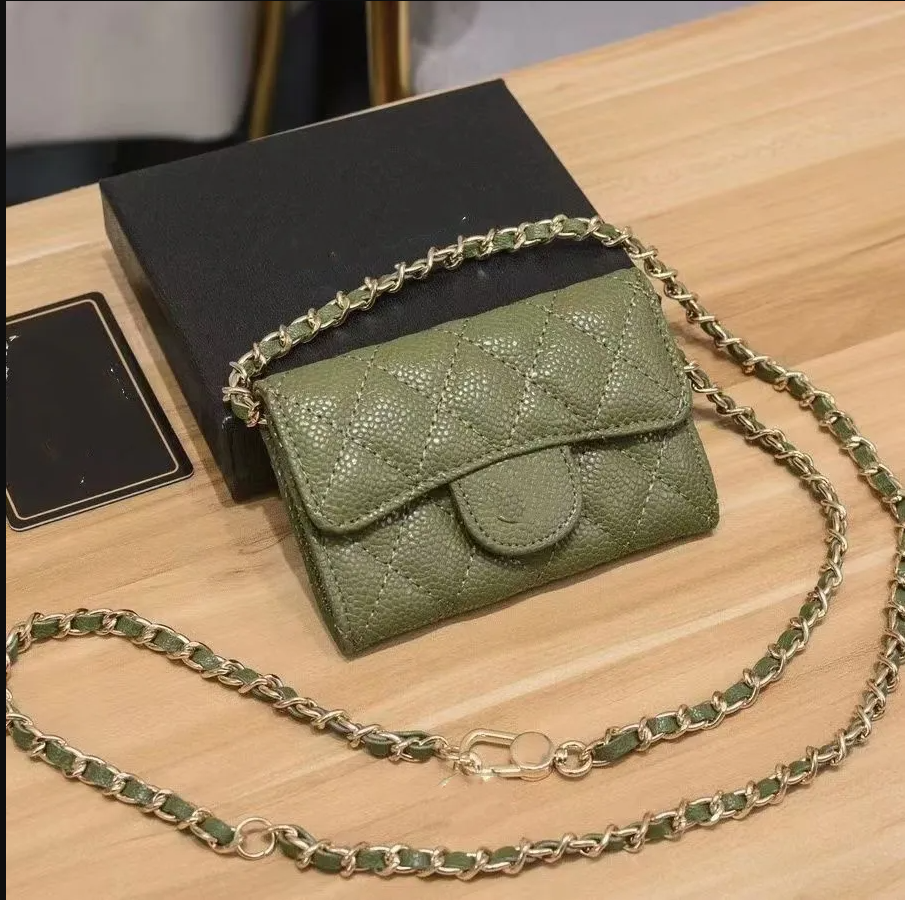 Top Designer Shoulder Chain Plaid Wallet Double Letter Solid Buckle Sheepskin Caviar Pattern Women Luxury Evening Bag Mini Handbag 26Ads