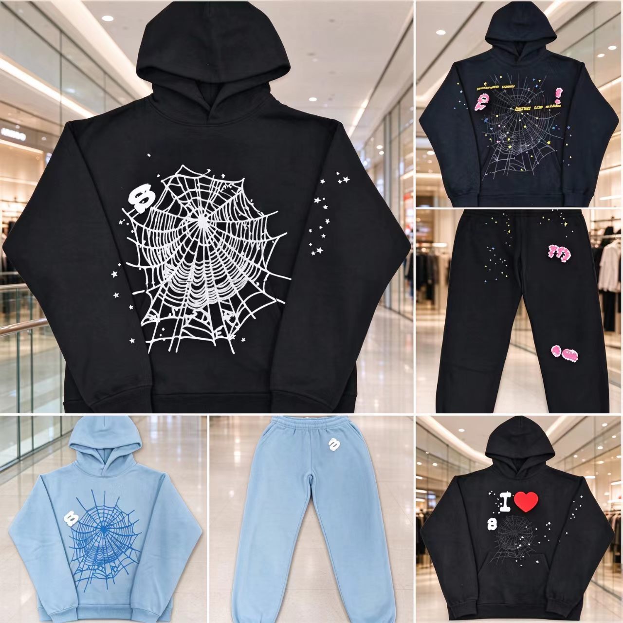 Spider Hoodie Designer Pants Men Women Spider Young Thug Polo Grid Pink Cobweb Print Pullover High Street Hip Hop Spring Autumn High Quality Spyder