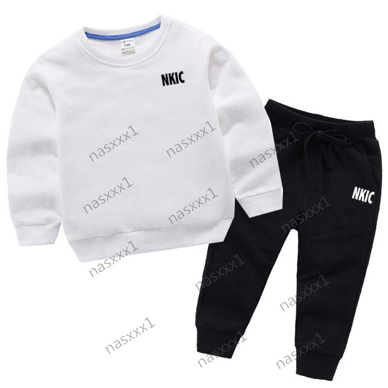 Ensembles de sweat-shirts blancs de marque pour enfants de printemps, pull à col rond et pantalon long, costume deux pièces pour enfants, ensembl