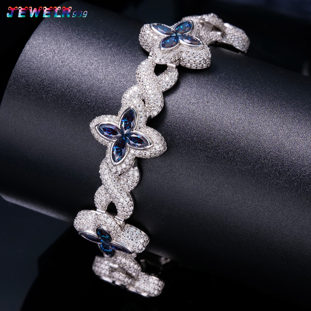 High Quality 925 Sterling Four Leaf Clover Iced Moissanite Rhodium Plated Luxury GRA Certified Tennis Bracelet Women Men