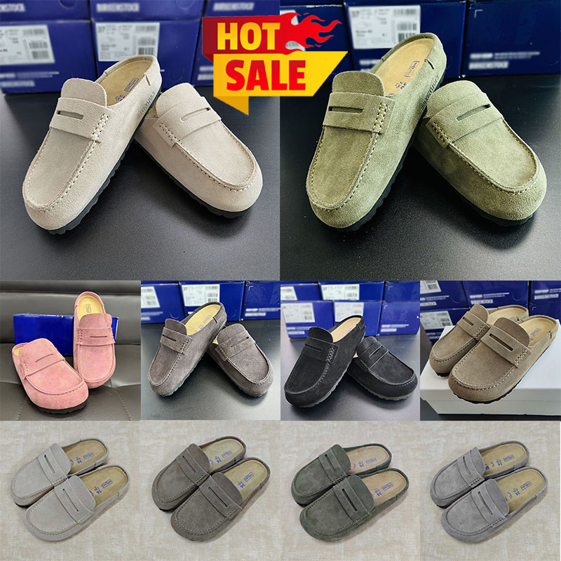 Designer Slides Sandals Clogs Genuine Leather Fleece Lined Slippers Breathable Outdoor Black Mules Flip Flops Unisex 35-45