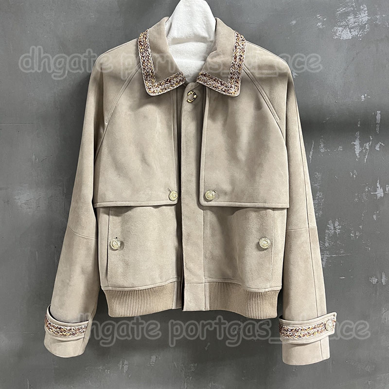Designer Cashmere Leather Jacket Designer Contrast Color Long Sleeve Coat Elegant Autumn Spring Street Style Wedding Dinner Birthday Outwear