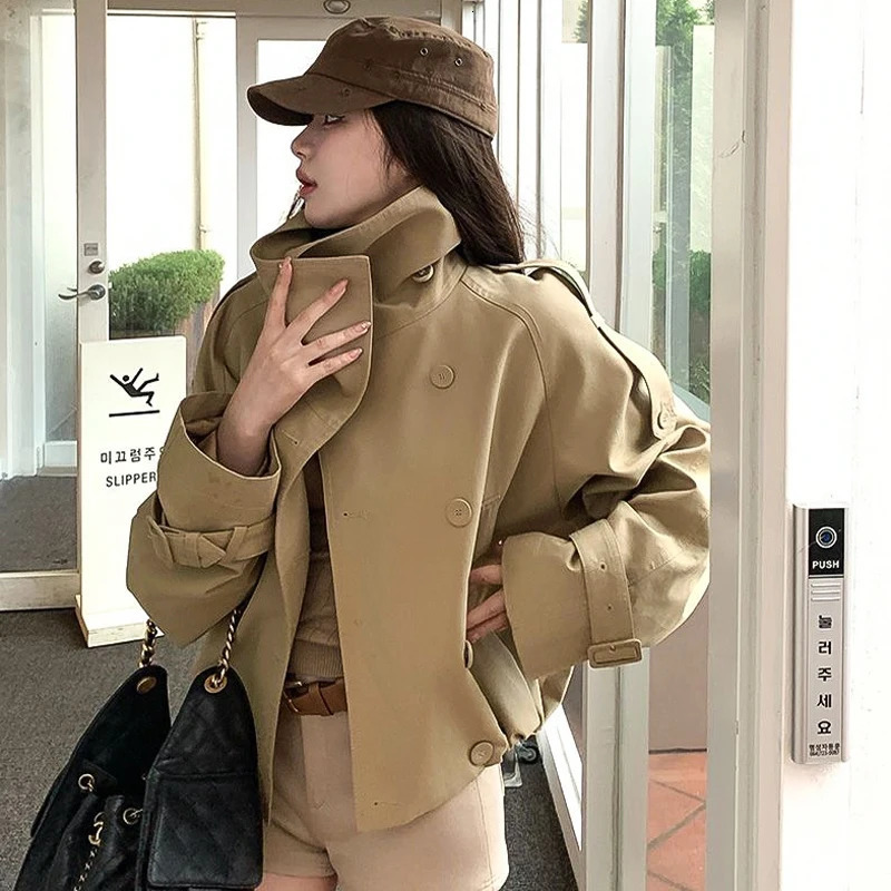 Women's 2026 Korean Style Relaxed Trench Coat Vintage Khaki Utility Jacket Spring Fall Casual Chic Versatile Outerwear 260929