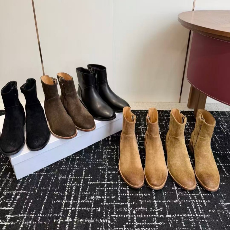 Designer Ankle Boots Women Real Suede Leather Boots Cowhide Leather Western boots Top quality side-zip chunky heel Martin boots versatile comfortabl