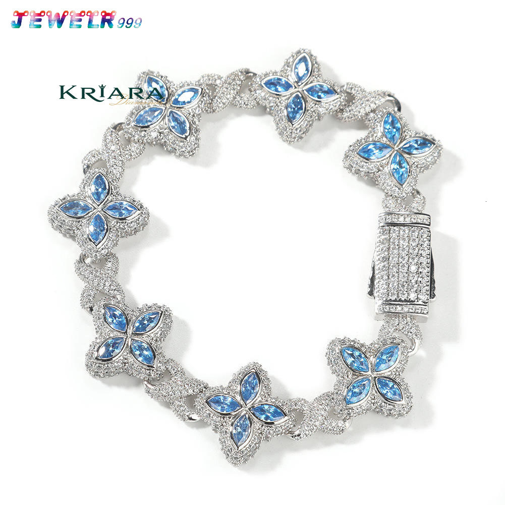 Men's 925 Silver Lab Grown Diamonds Bracelet Blue Gemstone Marquise Cut Flower Design Luxury Wedding Jewelry