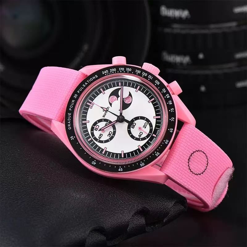 New 2027Moon Watch Bioceramic OM Planet Moon Mens swatches Automatic Quartz Full Function Chronograph Watch rubber Luxury Wristwatches with box 1969