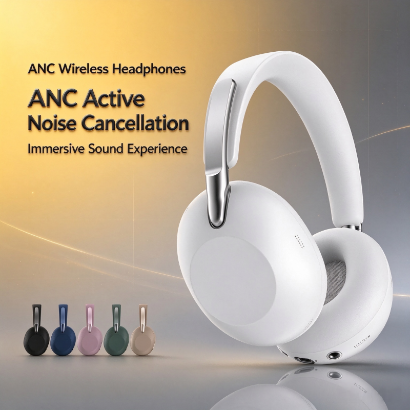 Casque Bluetooth supra-auriculaire ANC, suppression active du bruit ANC, casque de jeu avec micro intégré pour les appels, batterie ultra longue,