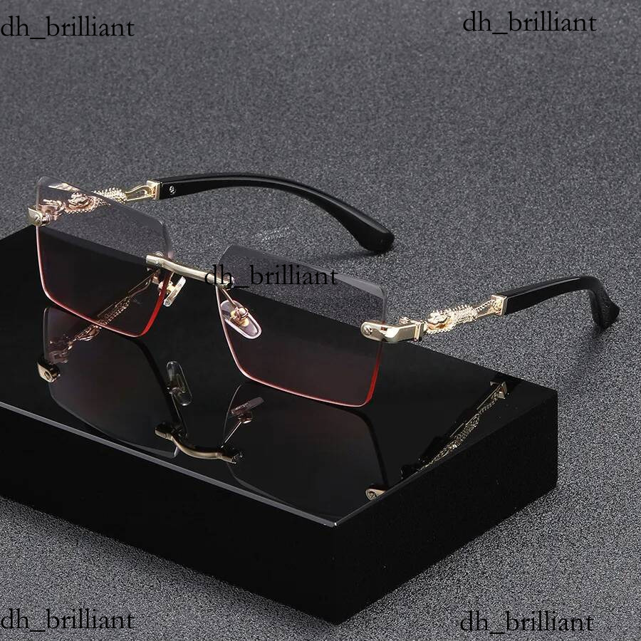 Marque de luxe Designer Bijoux Bordure sans monture pour hommes Temples en métal léopard Protection UV de haute qualité Lunettes de soleil pour f