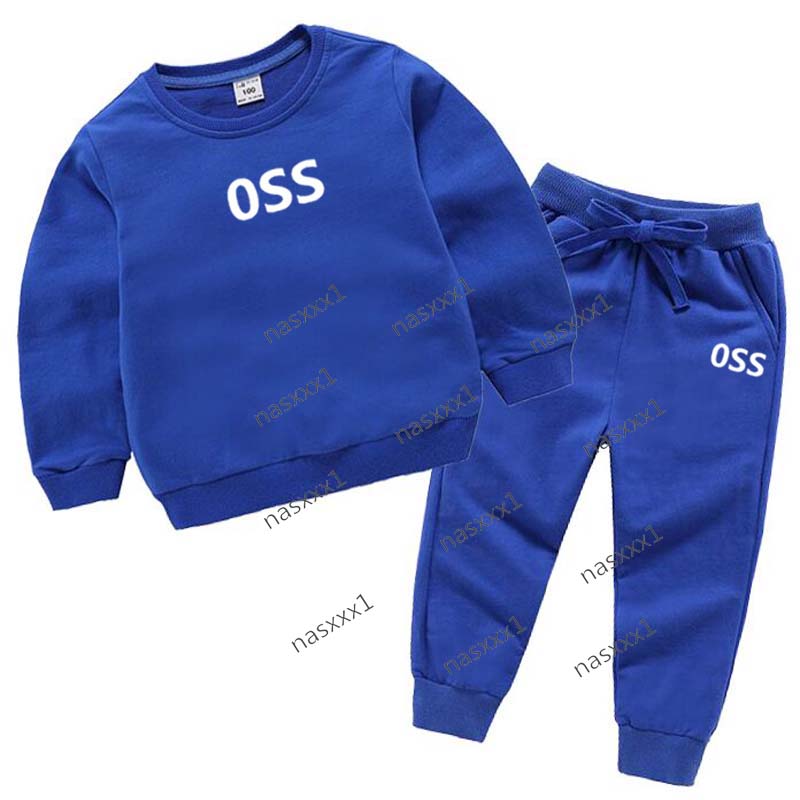 Kids Spring Autumn Casual Letter Print 2pcs Hoodie Pants Brand Blue Tracksuits Trend Outfits Clothes Sets for 2-13 Years Boys and Girls