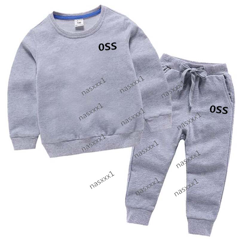 Enfants automne 100% coton tenues à manches longues décontracté gris vêtements de sport col rond sweat pantalon mode bébé deux pièces ensemble