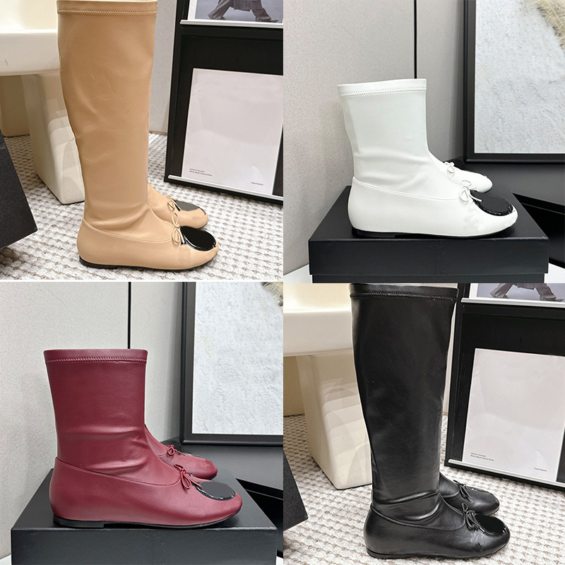 Designer Womans Elastic Boots Series High Quality Calfskin Bow Decoration Shoes Upper Short Boots Womens Fashion Outdoor Daily Matching High Boots