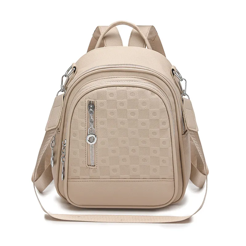 Luxury Mini Multi Zipper Casual Embossed Checkered Pockets Backpack for Women Purse Handbag Satchel Large Capacity Lightweight