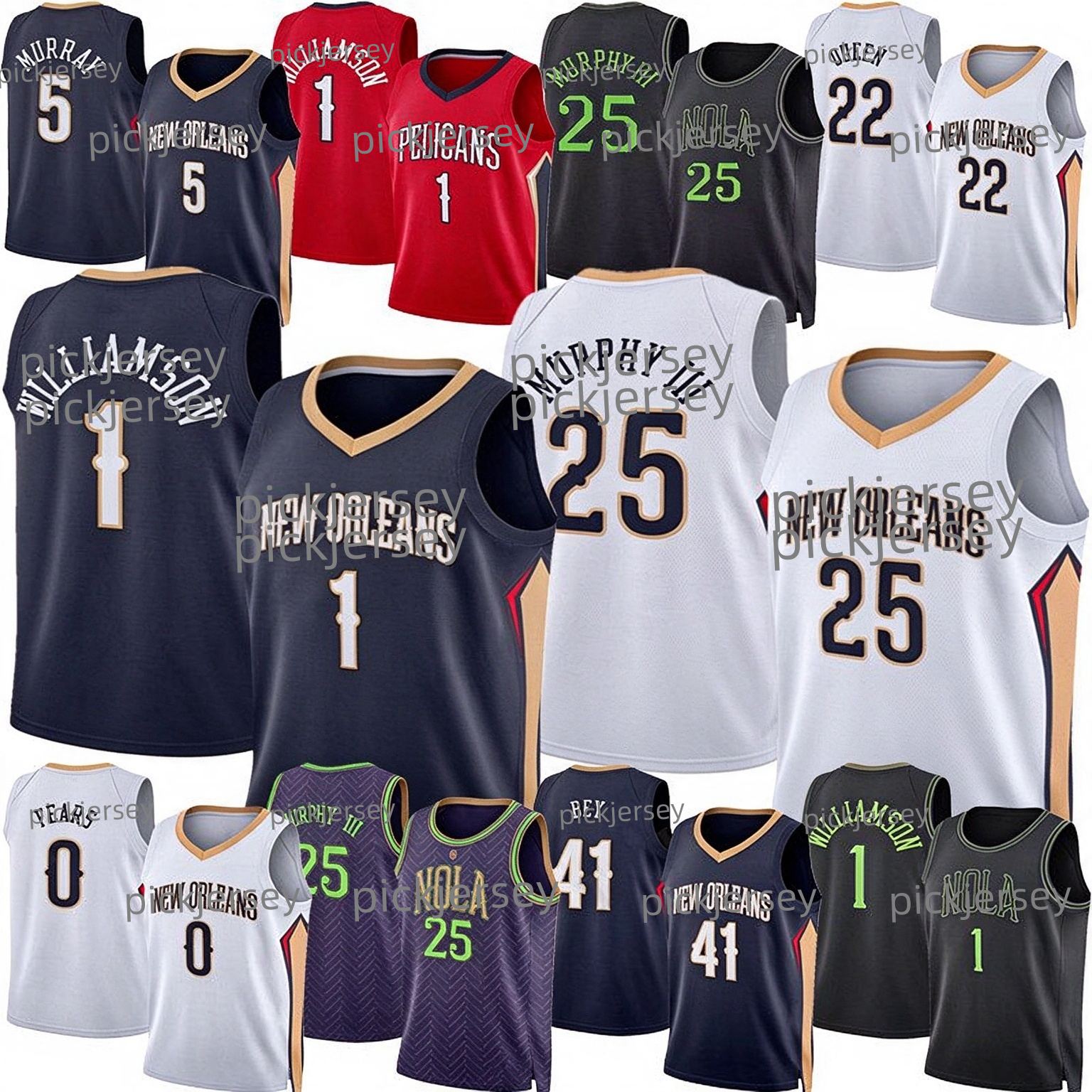 Maillot Pelican Maillot de basket-ball de la Nouvelle-Orléans Zion Williamson Dejounte Murray Trey Murphy III Jeremiah craint Saddiq Bey Derik Qu