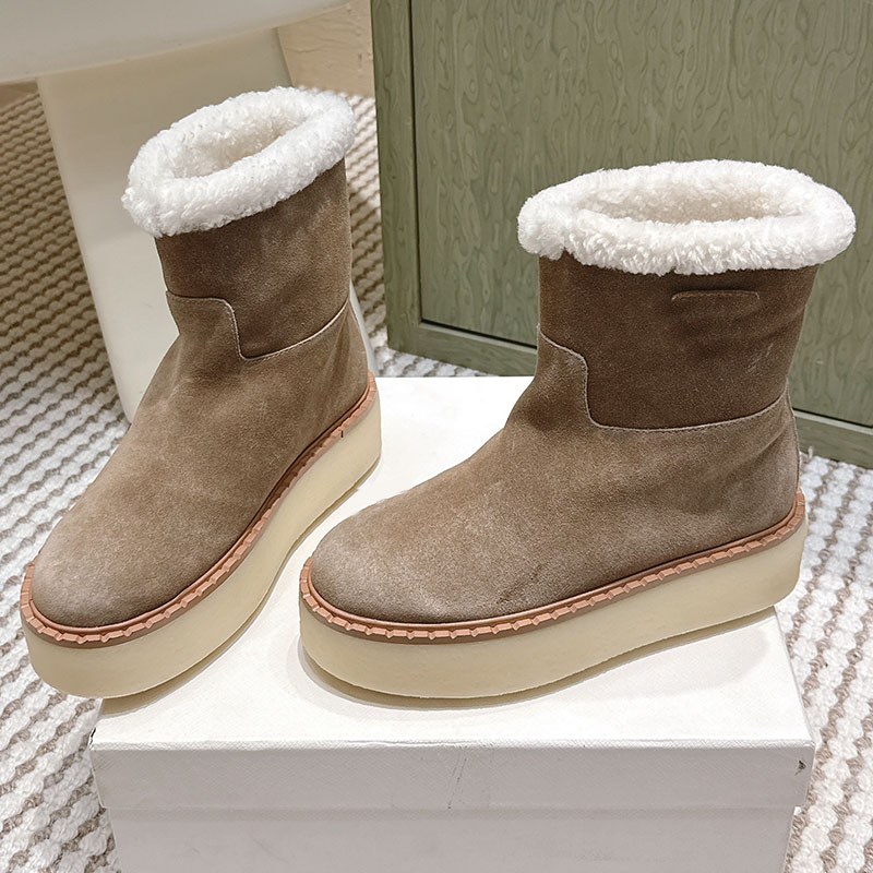 Suede Leather Boots Designer Womens Anti Fur Thick Soled Snow Boots With Lamb Fur Flanked With Sponge Cake High Sole Autumn Winter Outdoor Warm Cott