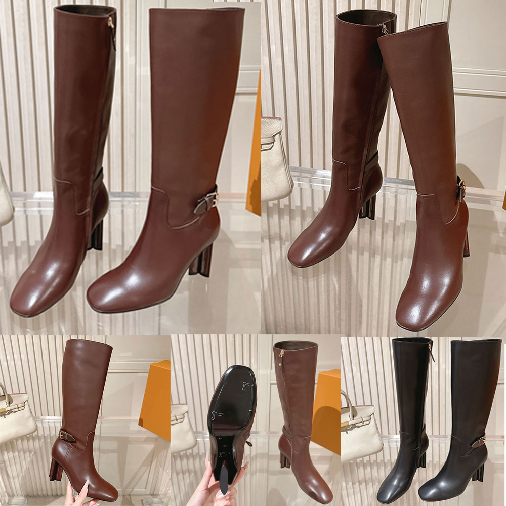 Silhouette High Boot Luxury Designer Calf Leather Boots 1AKHBM Womens Retro Style Knee High Boot Side Zipper Autumn Winter Boots Height 7cm Leather