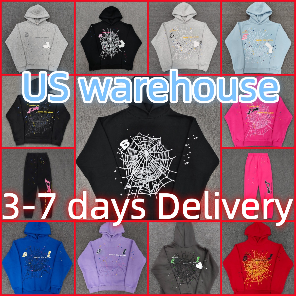 High Quality designer hoodies mens pants fashion graphic hoodie and pants Stree puff print and Sweatpants Set Cobweb hoody multi style tracksuit top