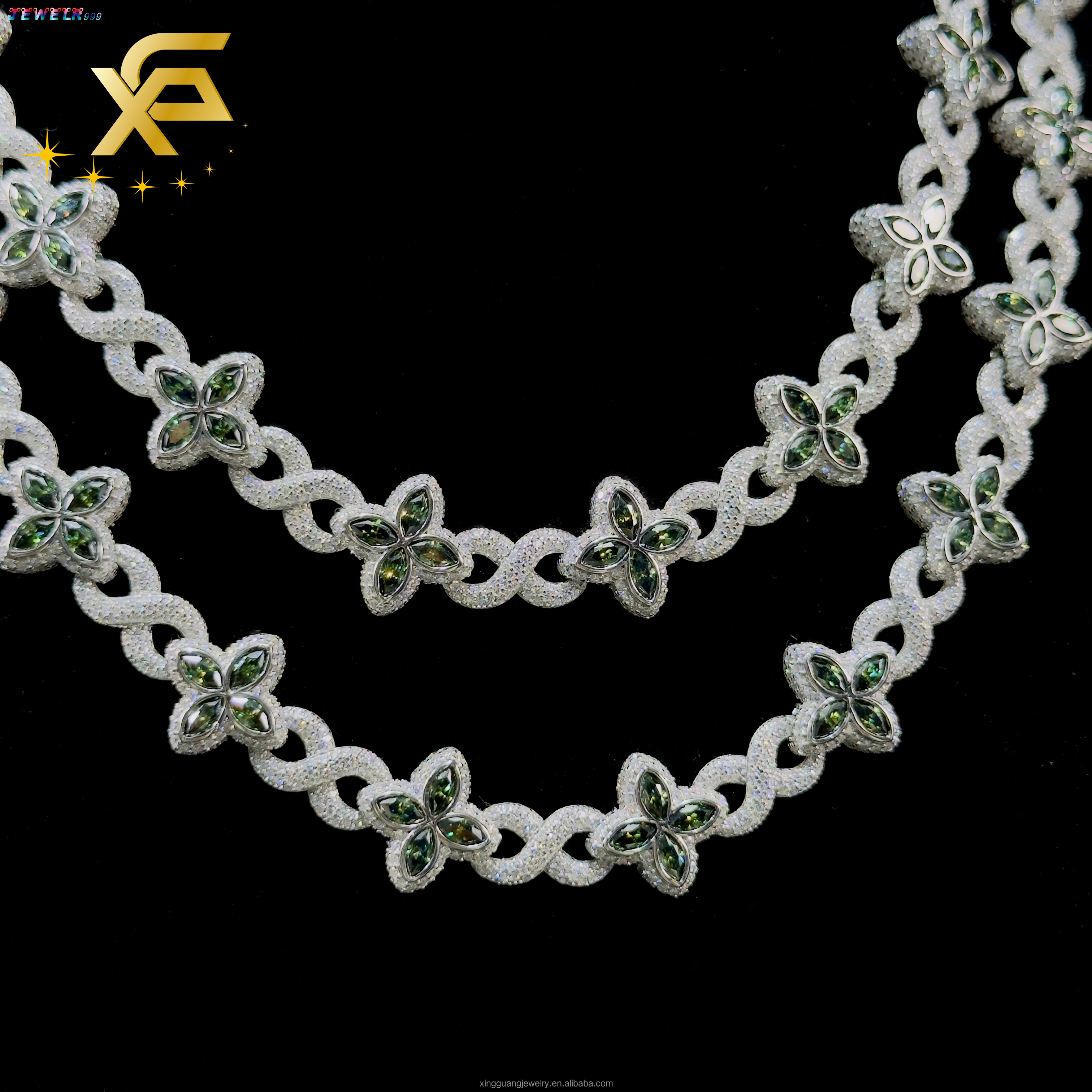 18k Gold Plated 925 Silver Clover Chain VVS Moissanite GRA Certificate Pass diamond Tester Luxury Jewelry for Gift Unisex