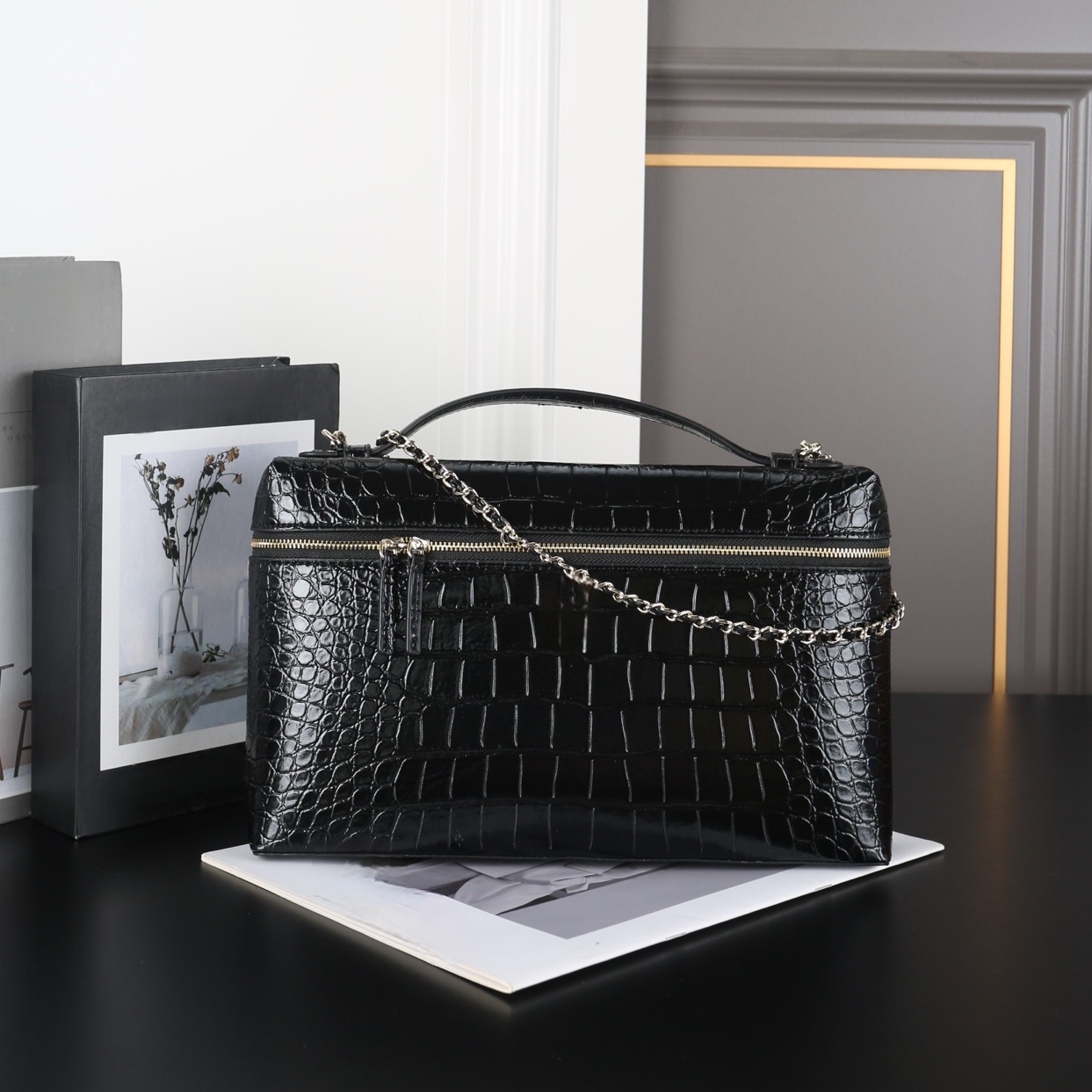 Crocodile Texture CC Box Handbag For Women Designer CC Box Bag With Top Handle Detachable Chain Strap Crossbody Shoulder Purse Three Sizes For Daily