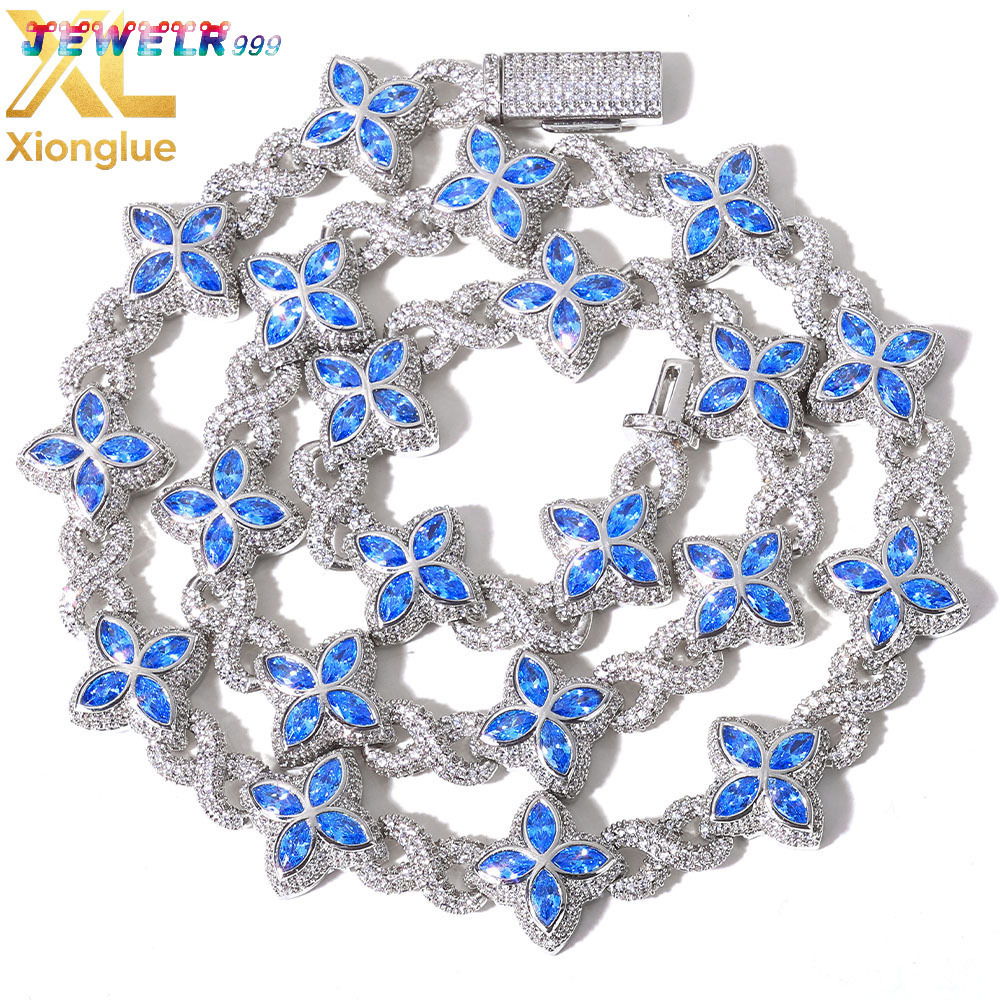 Hip Hop Custom 925 Sterling Silver Four Leaf Clover Figure 18K Gold Plated Cuban Chain Unisex 18inches Claw Necklace
