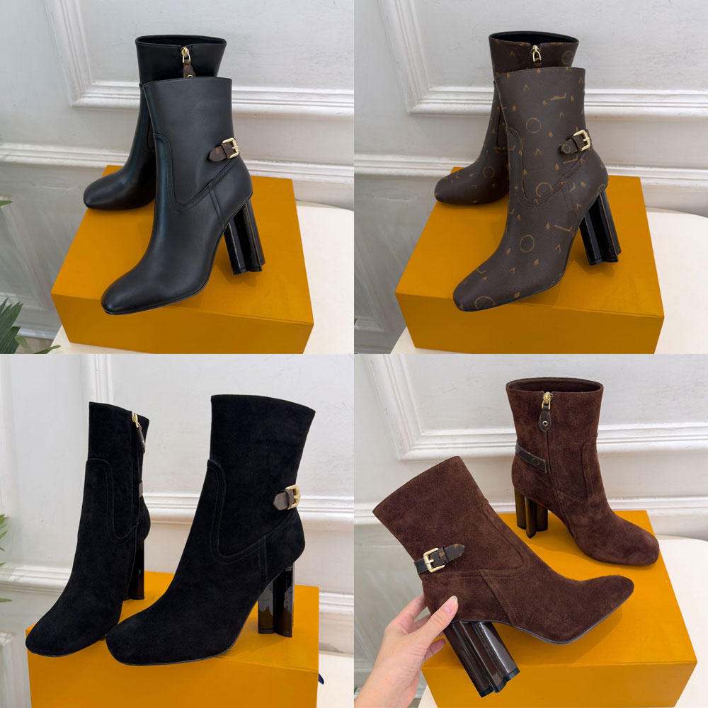 Silhouette Ankle Boot Womens Designer Boots 1AIEG1 Fashion Smooth Calf Leather Boot Classic Buckle Strap Autumn Winter Knight Boots Leather Outsole
