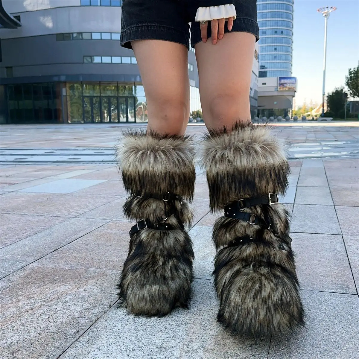 Women'S Faux Fur Snow Boots with Side Zipper Comfortable Warm Booties for Winter Outdoor Trendy Footwear 260917