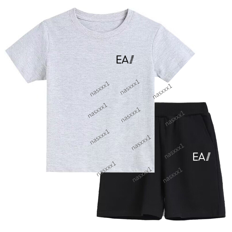 Enfants 100% coton gris T-shirt été deux pièces vêtements à manches courtes top shorts garçon fille décontracté lettre imprimer sport jogging man