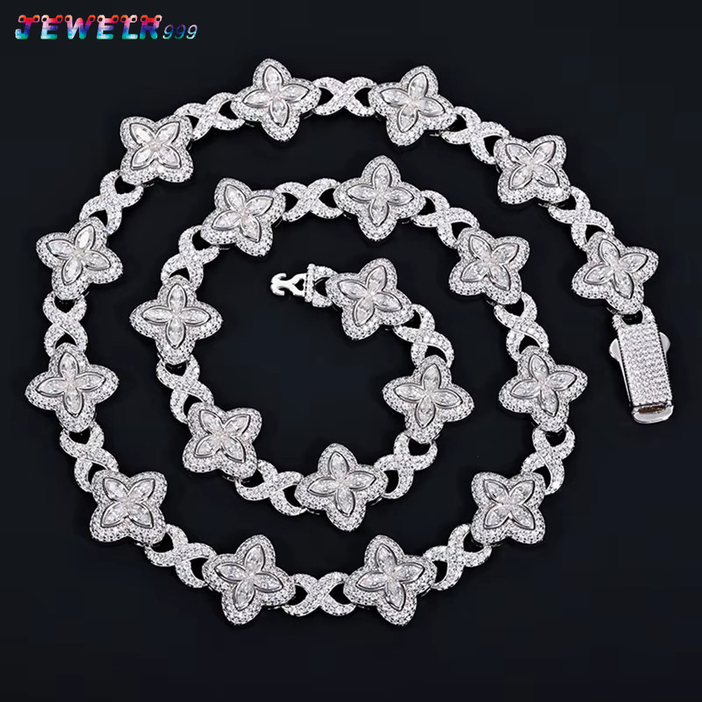 Pass Diamond Tester Hip Hop 16mm VVS Clover Moissanite Cuban Link Chain with GRA Custom Iced Out Moissanite Necklace for Unisex