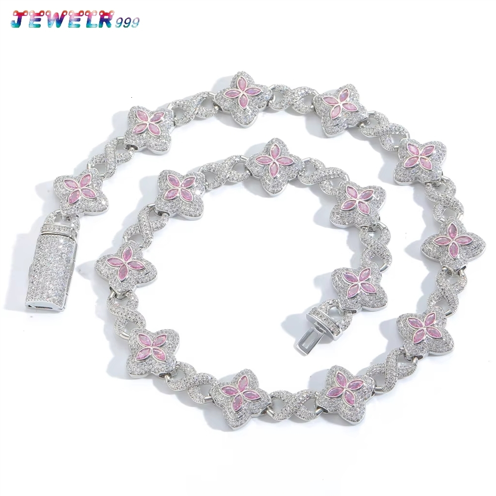 Luxury Iced Out Infinity Chain Four Leaf Clover Necklace Micro Pave Cubic Box Clasp Lucky Jewelry for Women Men